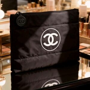 CHANEL Black Toiletry Bag with Iconic Logo